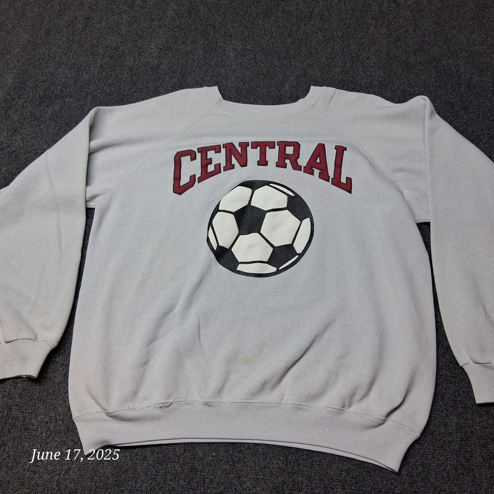 VTG Hanes‎ Central Soccer Graphic Print Sweatshirt Adult Size XL Gray